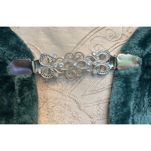 Decorative Cardigan Sweater Scarf Clip Silver Tone With Clear Rhinestones 5 Inch